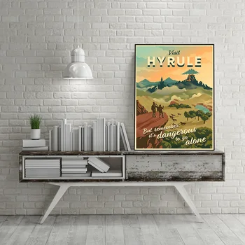 Zelda Cestovanie Krajiny Plagát Hyrule Obce Plátno na Maľovanie Dych Wild obrazov na Stenu pre Obývacia Izba Moderného Domova