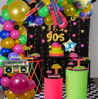 Späť do 90. ROKOV 80-tych rokov Tému Party Balóny Pozadie Dekorácie Rádio Gitara Disco Ball Farebné Balóny na Narodeninovej Párty Dekorácie