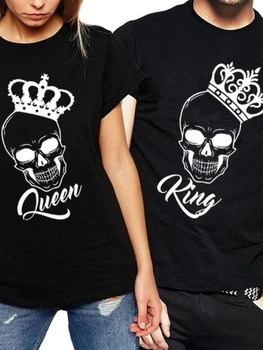 Kráľ, Kráľovná Páry Tričko Skull Koruny Tlač Pár Oblečenie Letné T-shirt Ženy Muž Príležitostné O-krku Topy Milovníkov Tee Tričko