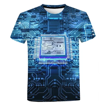 Mužov a žien 3D PCB vytlačené T-shirts Bežné krátke rukávy košele s elektronické čipy Veľké Harajuku street oblečenie Lete