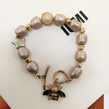 Luxusné Bee Pearl Elastické kúzlo náramok náramok šperky pre ženy