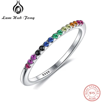 Farebné CZ Kamenný Kruh, 925 Sterling Silver Prstene pre Ženy Dúha Farieb CZ Zásnubný Prsteň, Šperky (Lam Hub Fong)