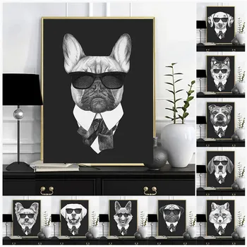 Zvieratá V Vyhovovali Funny Zvierat psa Nordic Plátno Maľovaní Plagátov a Tlačí Fotografie Wall Art Obrázok pre Obývacia Izba Domova