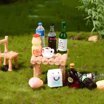 Mini Stôl a Stoličky Rozprávková Záhrada Miniatúry Doll House Príslušenstvo Piť Simulované Ovocné Šťavy, Nápoje Pár Figúrka