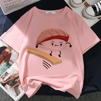 Kawaii Sushi Grafické Tlače T-shirt Ženy Harajuku Estetické Ružová Topy Bežné Tričko 2021 Nové Letné Módy Y2k Žena T Tričko