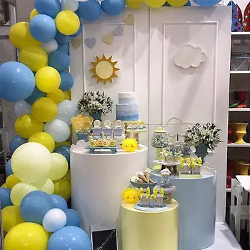 125 Ks Romantický Macaron Modrý A Žltý Balón Garland Arch Nastaviť Pre Deti Narodeninovú oslavu Svadobné Dekorácie Pozadí