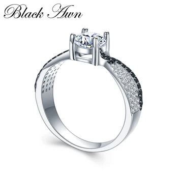 [BLACK AWN] Striebornej Farbe Módne Šperky Moderné Snubné Prstene pre Ženy Black Spinelovou Zapojenie Bague Femme C013
