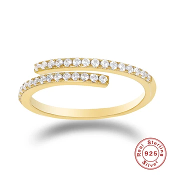925 Sterling Silver Otvoriť Prstene Pre Ženy Riadok Okrúhly Zirkón Súbehu Prst Prsteň Anillos Mujer Luxusné S925 Šperky Pendientes