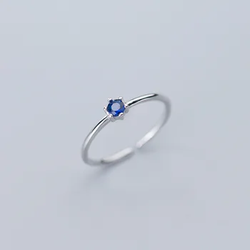 SOFTPIG Reálne 925 Sterling Silver Modrý Zirkón Kolo Nastaviteľné snubný Prsteň Pre Ženy Klasické Jemné Šperky Minimalistický Príslušenstvo