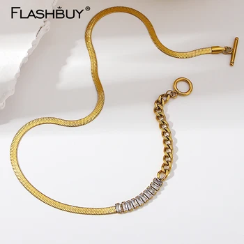 Flashbuy Nové Elegantné Vložkou Zirkón Pozlátené Nehrdzavejúcej Ocele Náhrdelníky pre Ženy Kúzlo Had Kosti Reťazca Nepremokavé Módne Šperky