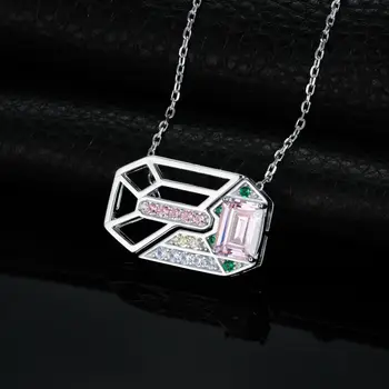 JewelryPalace Nový Príchod Geometrické 3.2 ct Ružová Drahokam 925 Sterling Silver Náhrdelník Prívesok pre Ženy Móda Jemné Šperky 45 cm