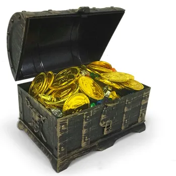 Pirát Tému Pokladom, Toy Box Plastový Bitcoin Zlatý Poklad Mincí Halloween Party Pirát Zlaté Mince, Klenoty, Šperky Playset