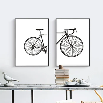 Abstrakt Minimalistický Čiernej a Bielej Bicykel, Nordic Plátne Obrazy Plagát, Tlač Wall Art Obrázky Obývacia Izba Home Office Dekor