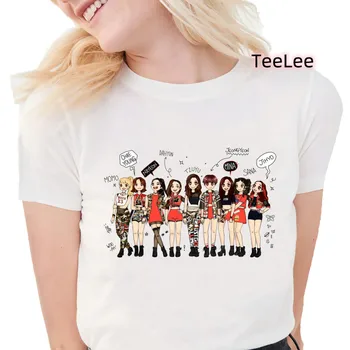 Cartoon Dvakrát Kórejský Štýl Tričko Grafické Roztomilý Tees Kpop T Shirt Ženy Kawaii Letné Topy Harajuku Tee Tričko Ženské Oblečenie