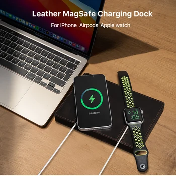 Nabíjací Dock Stanica Nabíjací Držiak puzdro pre Apple MagSafe nabíjačku pravej Kože MagSafe Apple Hodinky, Duálny Nabíjačka Dock Stojan