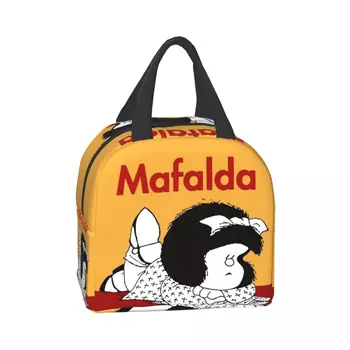 Cartoon Mafalda Izolované Obed Taška pre Vonkajšie Piknik Argentínskej Quino Comics Resuable Tepelnej Chladnejšie Bento Box, Ženy, Deti
