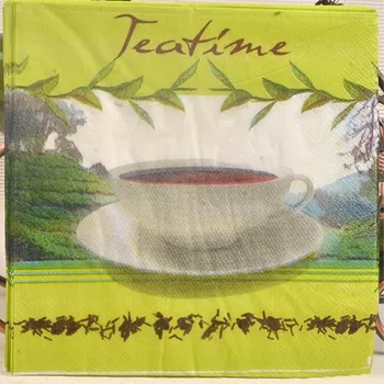 Vintage Decoupage Papier Obrúsok zelená tkaniva čaj čas cup strom svadobné party slávnostné kvetinový uterák dekorácie Guardanapo serviette