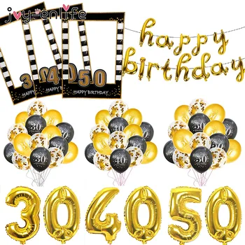 30 40 50 60 Výročie Balóny Happy Birthday Party Dekor Dospelých Čierne Zlato Balón 30. 40. 50. Rokov Strany Photobooth Rekvizity