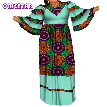 Ženy Afriky Šaty Multi-layer Svetlice Rukáv Dlhý Dashiki Šaty Bazin Riche Africkej Tlače Šaty Župan Africaine Femme WY8119