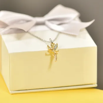 S925 Mincový Striebro Náhrdelník Žlté Zlato farba Anjel zirkón žien náhrdelník prívesok na darček