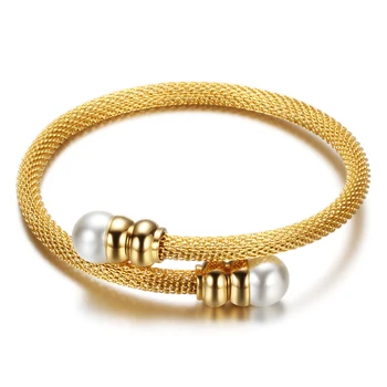 Móda Pearl Šperky HOT Predaj Nových Ženy Kábel Bangles Zlatá Farba 316l Nerezovej Ocele, Náramky, Prívesky