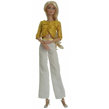 NK 1 Ks Lady Outift Pre Barbie Doll Oblečenie Doplnky, Módne Žlté Tričko, Biela Trouseres Pre 1/6 BJD SD FR Bábika