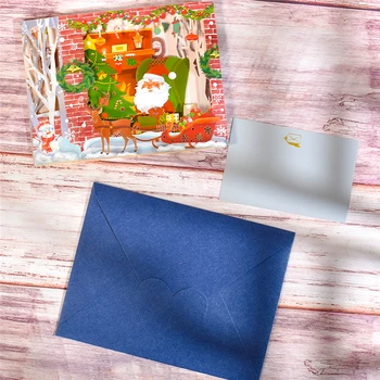 10 Pack Pop-Up Vianočné Santa Claus 3D Vianočné Pohľadnice, Obálky Darček pre Nový Rok Zimné prázdniny