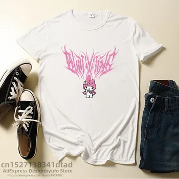Ženy Kawaii Králik Tlač Nadrozmerné T-shirt Goth Girl Harajuku Streetwear Top Tee Anjel Tlač Voľné Oblečenie Polyester
