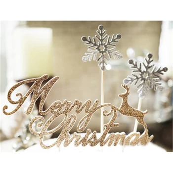 2021 Veselé Vianoce Elk Tortu Vňaťou Zlato, Striebro Snowflake Cupcake Vňaťou Karty Ozdoby Vianočné Party Dekorácie Nový Rok 2022